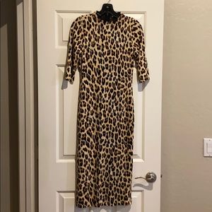 Delora fitted mock neck midi dress leopard